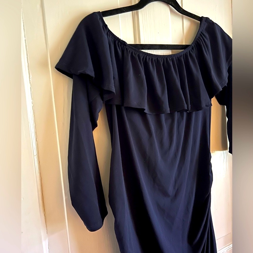 Bluebell navy maternity off the should dress size 10